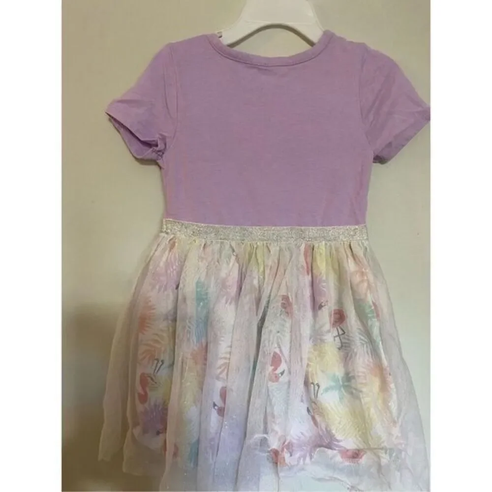 Little girls size, small purple, flamingo, short‎ sleeve dress